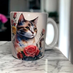Funny Coffee Mug For Coffee Lovers “Cute Kitty In A Flower Field”Made By Jan - Imagen 1 de 4