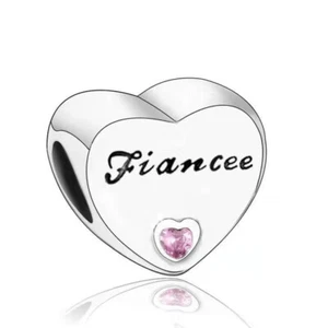 Fiancee Love Heart Charm Couple Engagement Wedding Bead Sterling 925 Silver - Picture 1 of 1