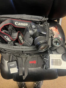 🍏🍏CANON REBEL T1i DIGITAL CAMERA PACKAGE MINT 2 LENSES EXTRAS COMPLETE🍏🍏 - Picture 1 of 2