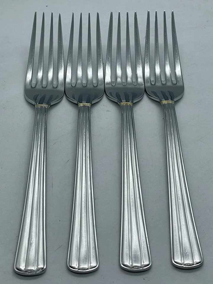 (4) Cutipol ATHENA 18/10 Stainless Glossy Gold Accent Dinner Fork Lot ~ 8” - Image 1 of 4