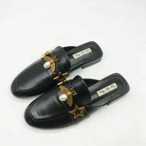 Sandals Slippers Spring Black Gold Low Fashion Leather Synthetic Elegant 9745 - Zdjęcie 1 z 2