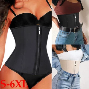 Latex Zip Waist Trainer Body Shaper Corset Tummy Control Girdle Slimming Women's - Picture 1 of 39