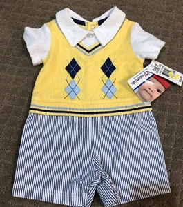 NWT Baby Essentials Baby Boys Yellow & blue Striped Romper Size 6 Mo. - Picture 1 of 4