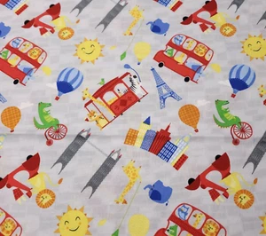 1 yd 13" Big City Friends Wilmington Gray Red Orange Yellow Green Buildings Bus - Picture 1 of 2