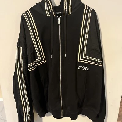 $1795 MSRP Versace La Greca Printed Zip Hoodie In Black. Size 6Xl. Fits Like Xxl - Image 1 of 4