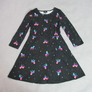 Lilt Dress Girls Size 10 Black Long Sleeve Rainbow Unicorn Fit and Flare Casual - Picture 1 of 9