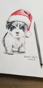 Custom pet Portrait Dog, cat people Color charcoal Pencil Drawing Your own Idea - Picture 1 of 3