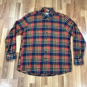 Haupt Flannel Shirt Mens Extra Large 43/44 17.5 Orange Blue Yellow Modern Fit - Picture 1 of 9