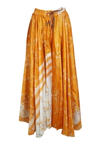 Women's Orange Maxi Skirt Flared Divided Printed Uneven Skirts Wide leg Pants ML