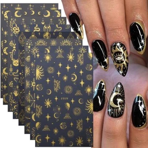 8 Sheets Sun Moon Stars Nail Art Stickers Self Adhesive Nail Design for Women - Picture 1 of 6