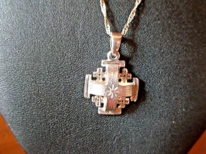 Sterlingsilber 925 verdrehte 18 Zoll Kette Jerusalem Kreuz Damen Halskette - Bild 1 von 5
