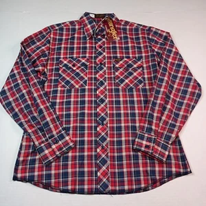 Camicia Wrangler Vintage Uomo S Small Rosso Blu Multicolore A Quadri Made In USA - Foto 1 di 7