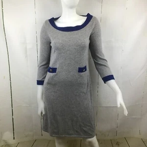 Sofia Cashmere Womens Gray W/Blue Trim 3/4 Sleeve Knee Length Sweater Dress Sz.L - Picture 1 of 10
