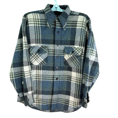 复古 70 年代 BVD CPO 羊毛法兰绒衬衫夹克男式 M 码夹克匕首领 — 第 1/4 张图片