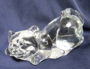 Fenton Katze hockendes Kätzchen Figur Klarglas signiert Vintage  - Bild 1 von 8