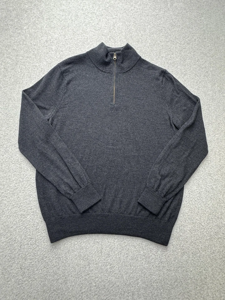 J Crew Sweater Mens Large Gray Merino Wool Half Zip Pullover Lightweight Casual - Image 1 of 4