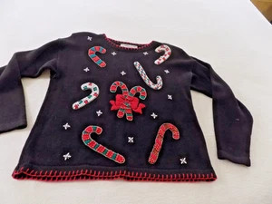 Maglione natalizio vintage donna PL perline canne caramelle Victoria Jones Bling - Foto 1 di 8