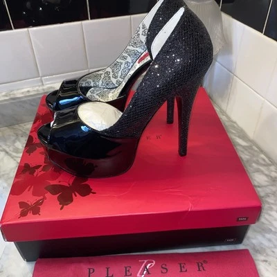 Pleaser SS-Teeze 41W/B MCG Pump/Negro Brillo Polo Zapatos de Baile Nuevos con Etiquetas Talla 11 Foto 1 de 4