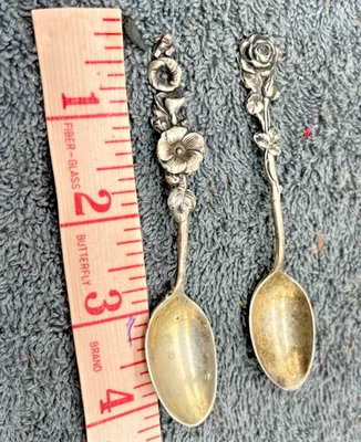 antigua caña y cartón plata esterlina cuchara rosas flor demitasse mini floral Foto 1 de 4