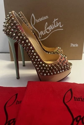 Christian Louboutin Patent Bloom Lady Peep Spikes Peep Toe Platform Heels Sz 36 - Image 1 of 4