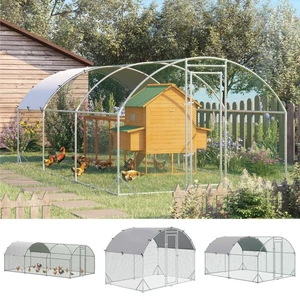 PawHut Walk In Chicken Run Galvanized Chicken Coop w/ Cover - Picture 1 of 34