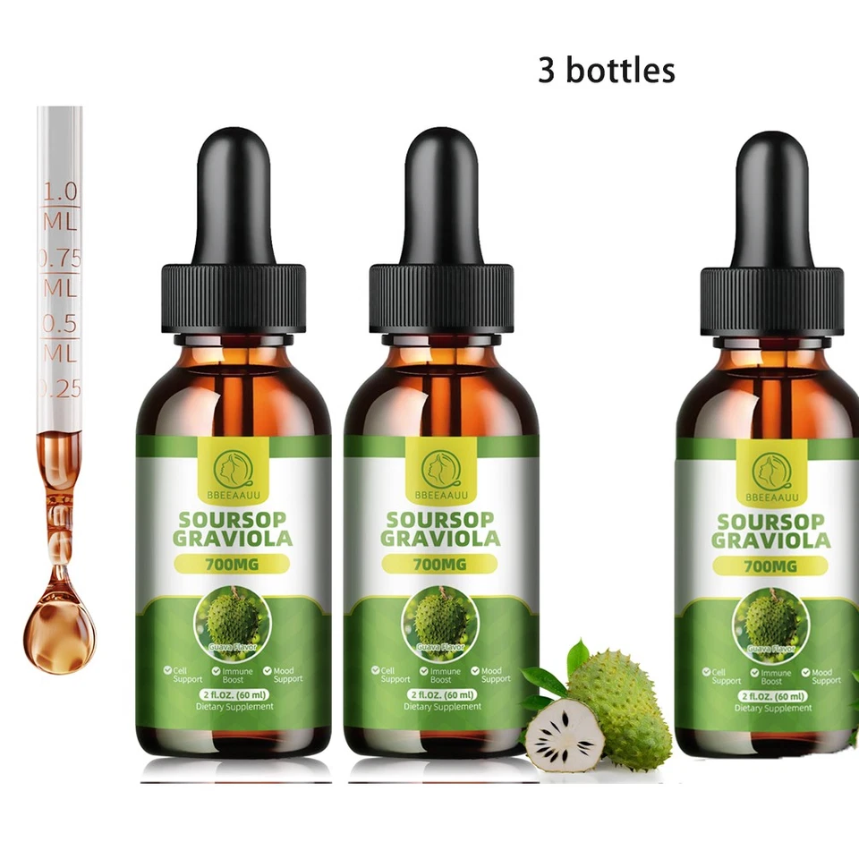 BBEEAAUU 3x Soursop Multivitamin Flüssigkeitstropfen, BioSursop Blattextrakt 2fl.oz