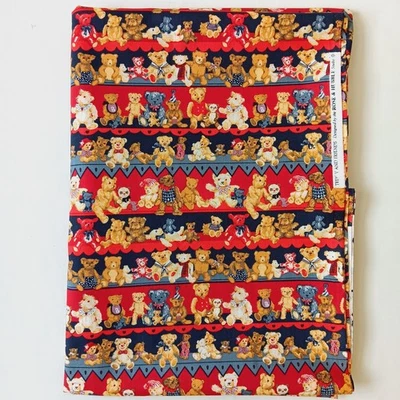 Rose & Hubble Red Teddy and Friends Stripe Cotton Fabric 1yd-24" x 44" - Image 1 of 4