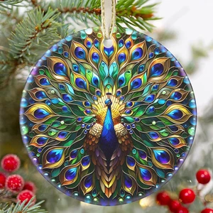 Ceramic Peacock Hanging Ornament - Christmas Tree Decor - Gifts for Peacock Love - Picture 1 of 12