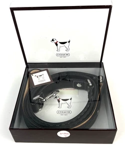 New COACH Mini Signature Black White Leather Dog Leash LARGE 4005 - Picture 1 of 11