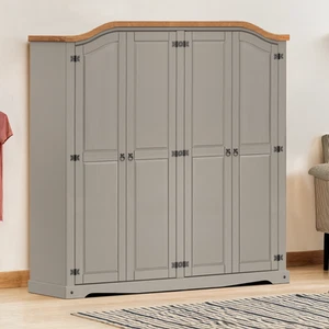 Corona Wardrobe 4 Door Arch Top Grey Wax Mexican Solid Pine by Mercers Furniture - Picture 1 of 6