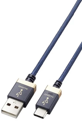 ELECOM USB Cable Audio Conversion Type A & Type C Nylon Mesh 1m Navy DH-AC10 - Image 1 of 4