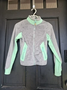 Columbia Fleece Jacket Full Zip Green and Gray Colorblock Girl's Sz 7/8 - Picture 1 of 5