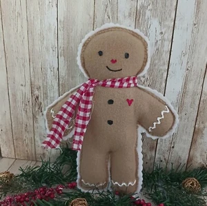  Gingerbread Boy/ Small Christmas Accent Pillow/Plushie/ Tan Plush Fleece Fabric - Picture 1 of 3
