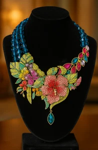 Flores de cristal multicolor, audaz glamour tropical vintage simplemente excepcionalmente NUEVO - Imagen 1 de 18