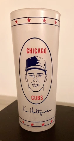 Vintage 1969 CHICAGO CUBS Kenny Holtzman GLASS TUMBLER Citgo Gas Promo Cover