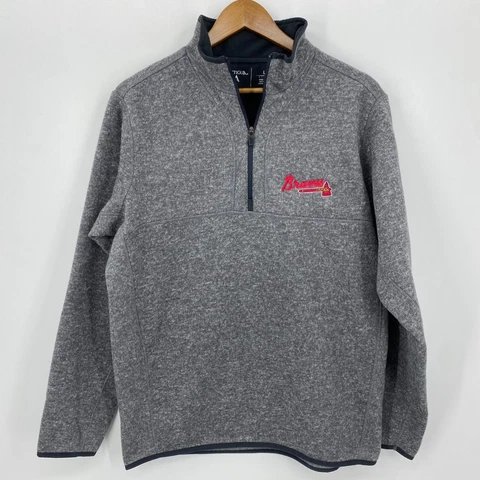 Antigua Sweatshirt Men's L Gray Atlanta Braves Baseball MLB 1/4 Zip Pullover Cover