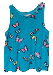 SO Girls Sleeveless Blue Butterfly Legging Tee Shirt Tunic Top Size 12 - Picture 1 of 5