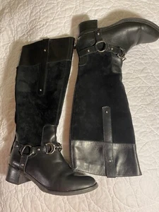 Etienne Aigner Damen Stiefel Tall VIOLA US 6A Schwarz Wildleder Leder HorseBit Ankle - Bild 1 von 11