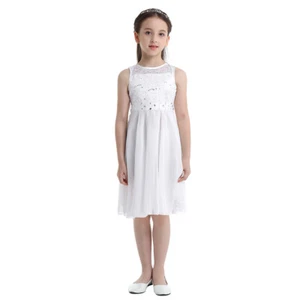 Kid Girls Sequined Lace Chiffon Sleeveless Pageant Wedding Party Dress Porm Gown - Picture 1 of 185