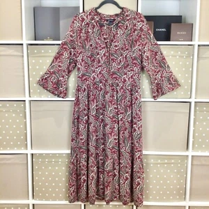 Baukjen Midi Dress Size 14 Blackcurrant Red Paisley 3/4 Sleeve Jersey Astrid - Picture 1 of 24