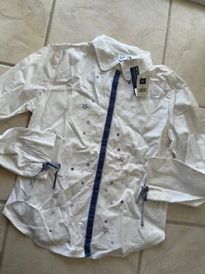 CAMISA ELEGANTE GAP SUAVE BLANCA ALGODÓN LENTEJUELAS Y MANGA CORBATA ÚNICA-AZUL TERCIOPELO XL NUEVA CON ETIQUETAS Foto 1 de 4