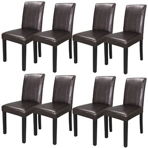 8X Dining Parson Chair Elegant Design Kitchen Room Brown Leather Backrest - Picture 1 of 8
