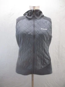 COLUMBIA Size L Womens Black Full Zip Stand Collar Thermal Warm Hooded VEST 148 - Picture 1 of 9