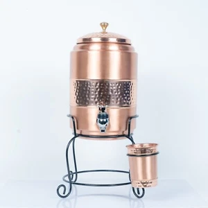 Copper Half Hammered Pure Copper Water Dispenser 5 Liter Stand Tank,2 Tumber - Picture 1 of 9