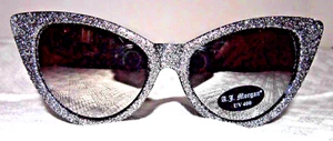 Gafas de sol para mujer A. J. Morgan ojo de gato-plateadas brillantes y negras-lentes espejo-NUEVAS SIN ETIQUETAS - Imagen 1 de 4