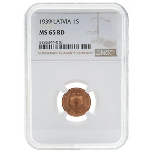 Coin in NGC slab "1 santims 1939, Latvia, MS 65 RD" - Picture 1 of 2