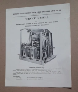 Beethoven Radio Model U.2038 4-Valve AC/DC Mains Receiver Service Manual - Picture 1 of 3