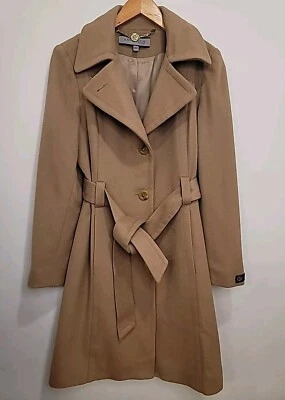 Anne Klein Women's Winter Coat Size 4 Loro Piana Wool Pea Coat Belted Camel - Image 1 of 4