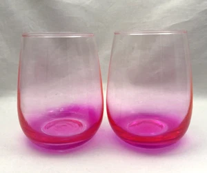 Stemless Wine Glasses 16oz. Tint Hot Pink Fading to Clear Set of 2 - Picture 1 of 6