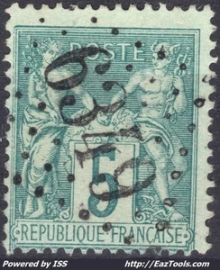 FRANCE SAGE 5c VERT N° 75 AVEC OBLITERATION JOUR DE L'AN GC 6349 - Picture 1 of 2